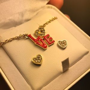 Gold “LOVE” earrings and necklace set NWT